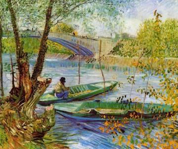 Pescando en la primavera Vincent van Gogh Paisajes arroyo Pinturas al óleo